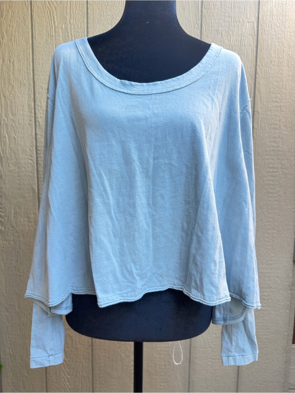 We The Free Pale Blue Scoop Neck Long Sleeve Top